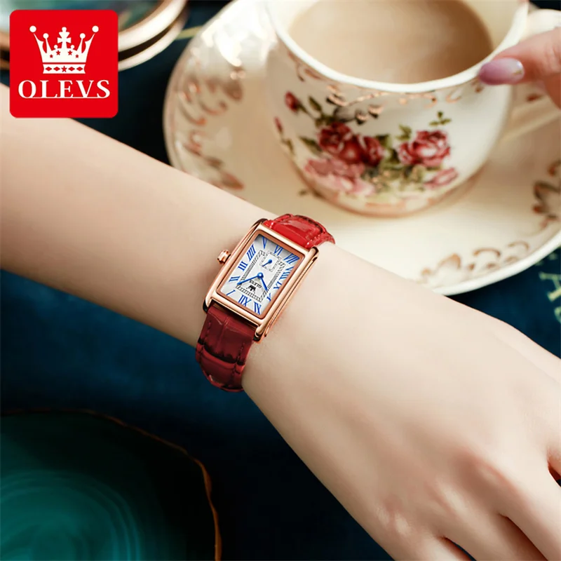 OLEVS Rose Gold Quartz Watch Women Watches Ladies Creative Women's Leather Strap Watches Female Waterproof Clock Relogio enlarge