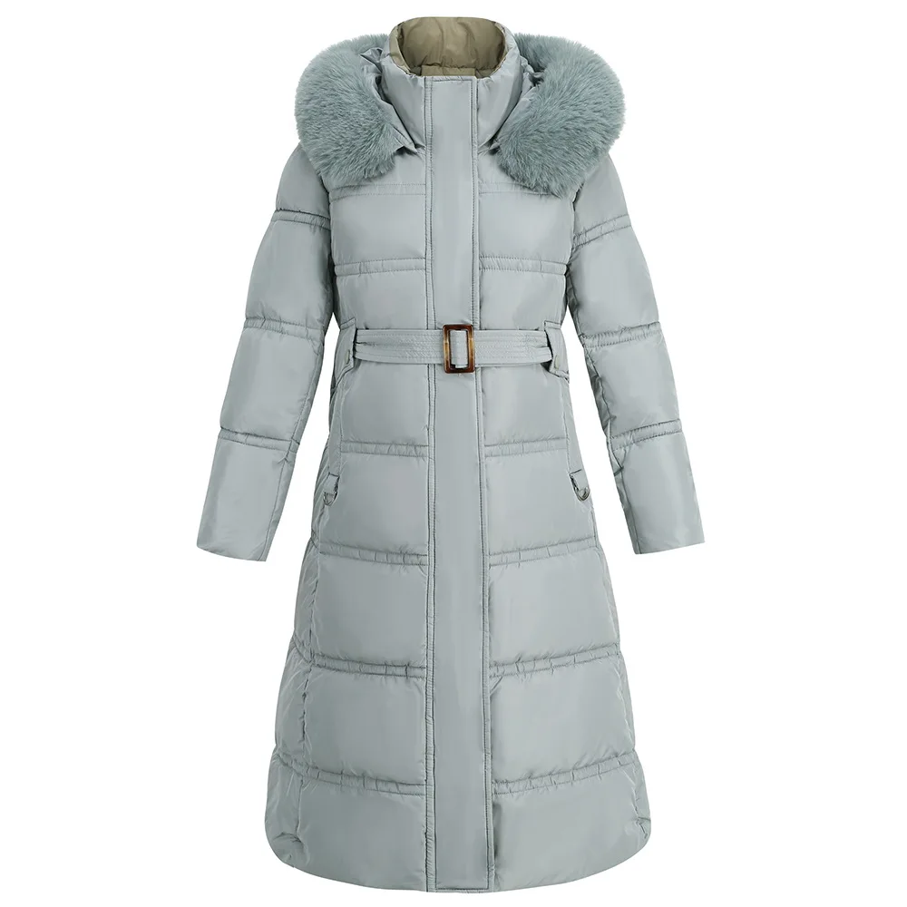 2022 Women's Jacket Long Fashion Grace Women Winter Down Jackets Zipper Pocket with Belt Parka High Quality Outwear Coats