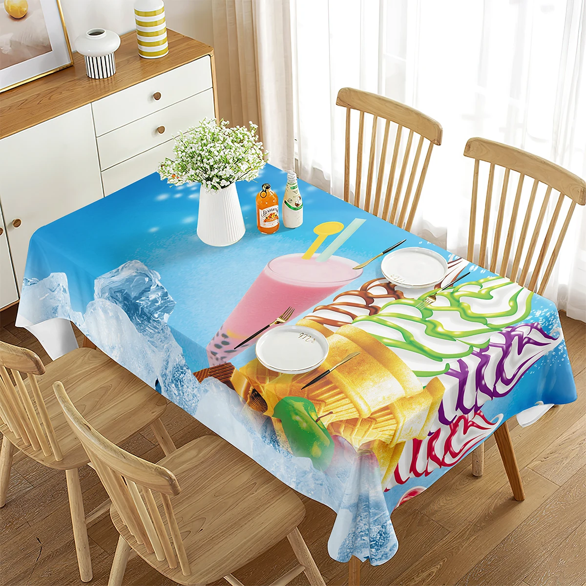 

Rectangle Tablecloth Ice Cream Summer Cool Ice Cream Rectangle Tablecloth Decor for Living Room Dining Room Kitchen Get Together