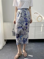 graffiti printing miyake pleated skirt for women 2022 summer pleated skirt mid length pleated skirt korean fashion clothing