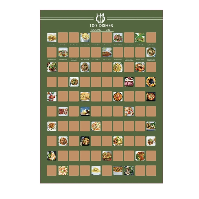 

Top 100 List Scratch Menu Poster Delicious Food Poster Wall Hanging Decorative Poster Wall Decoration Painting