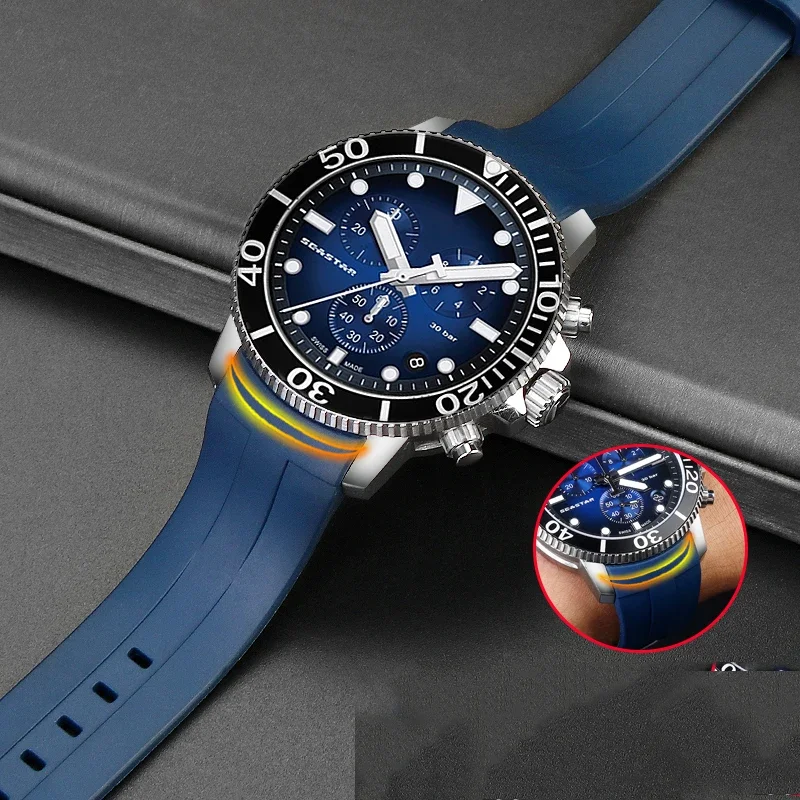 Фото Резиновый ремешок для часов 21 мм 22 мм для Tissot 1853 Starfish Diving T120, силиконовый ремешок с изогнутым концом T 120417 Мужской браслет на запястье серии A №3