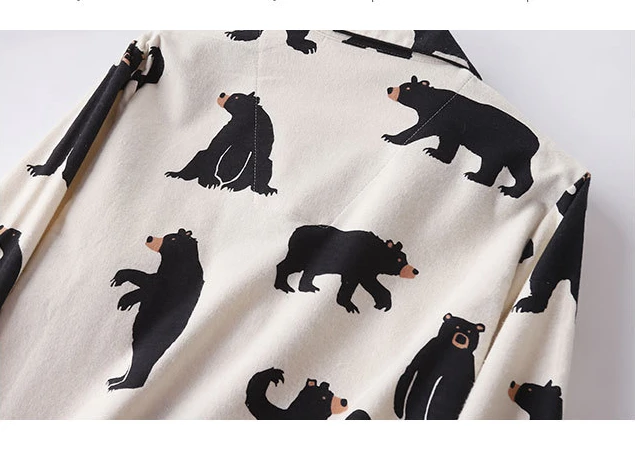 Cute white bear 100% brushed cotton men pajama sets Autumn Casual fashion animal sleepwear men homewear sexy pijamas mujer