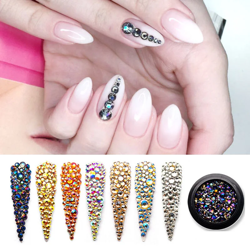 

1box High Quality Super Flash Nail Rhinestones Mixed Scale Flat Bottom Symphony Crystal Glass Rhinestones DIY Nail Art Supplies