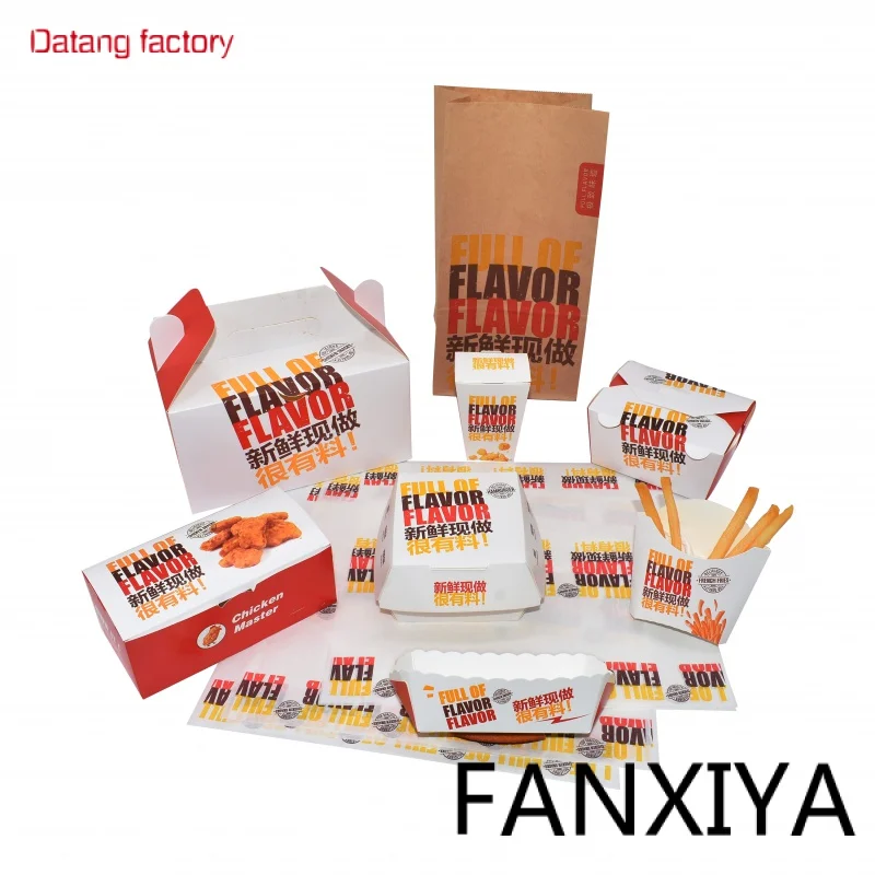 

Custom Disposable Takeway Grade Foldable For Delivery Catering Fries Hot Dog Hamburger Popcorn Chicken Paper Packiging Boxes