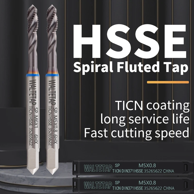 WALTETAP HSSE Синее кольцо с TICN DIN 371 376 Стандартный спиральный рифленый метчик M2 M3 M4 M5 M6 M8