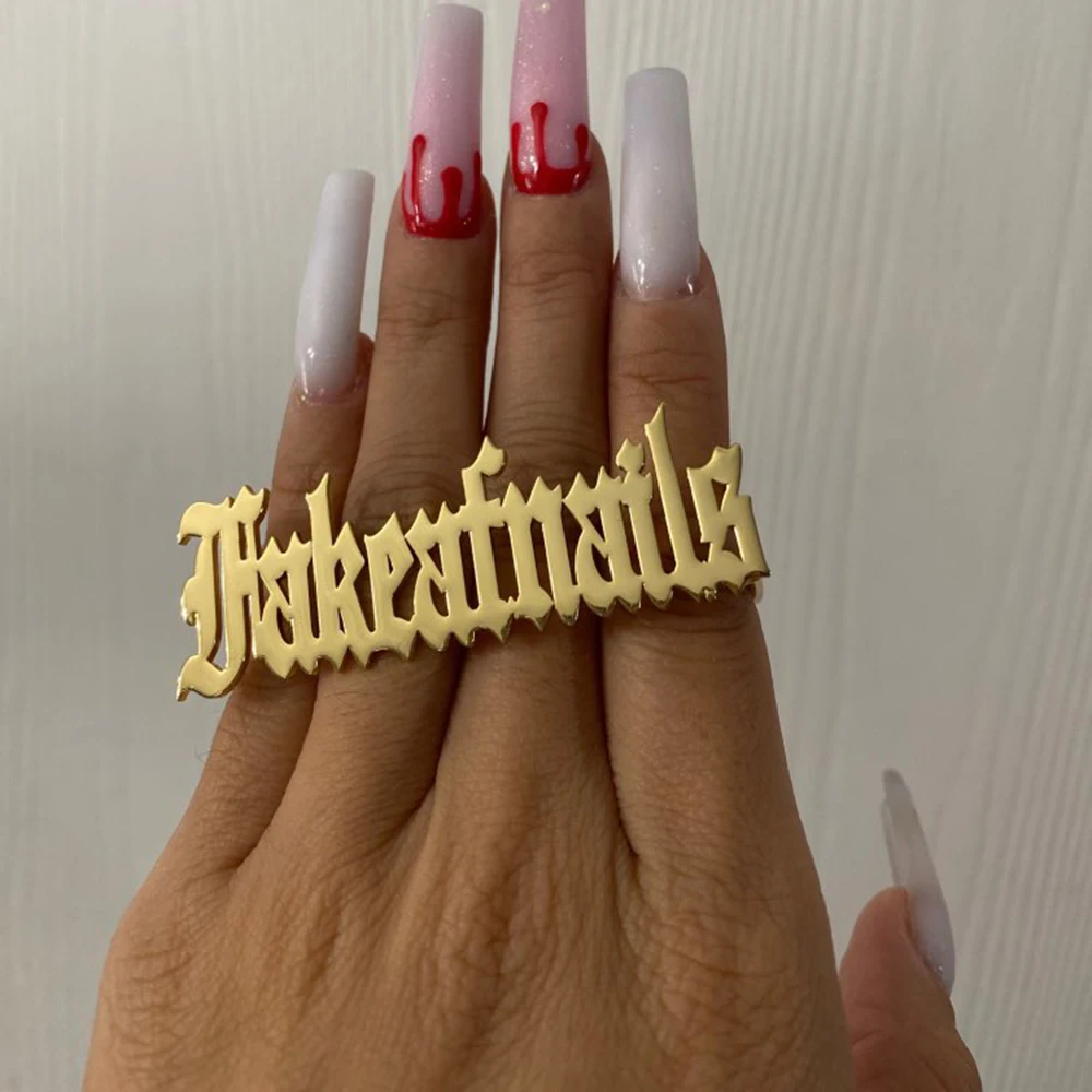 

Customized Knuckles Name Rings for Women Personalized Hip Hop Old English Nameplate Ring Custom Christmas Jewelry Gift wholesale