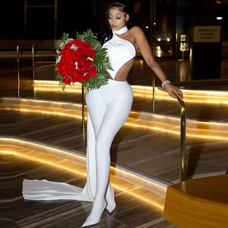 

Women Clothing 2023 Summer New Fashion Irregular Tube Top Skinny Slimming Pants Suit Solid Off Shoulder Backless