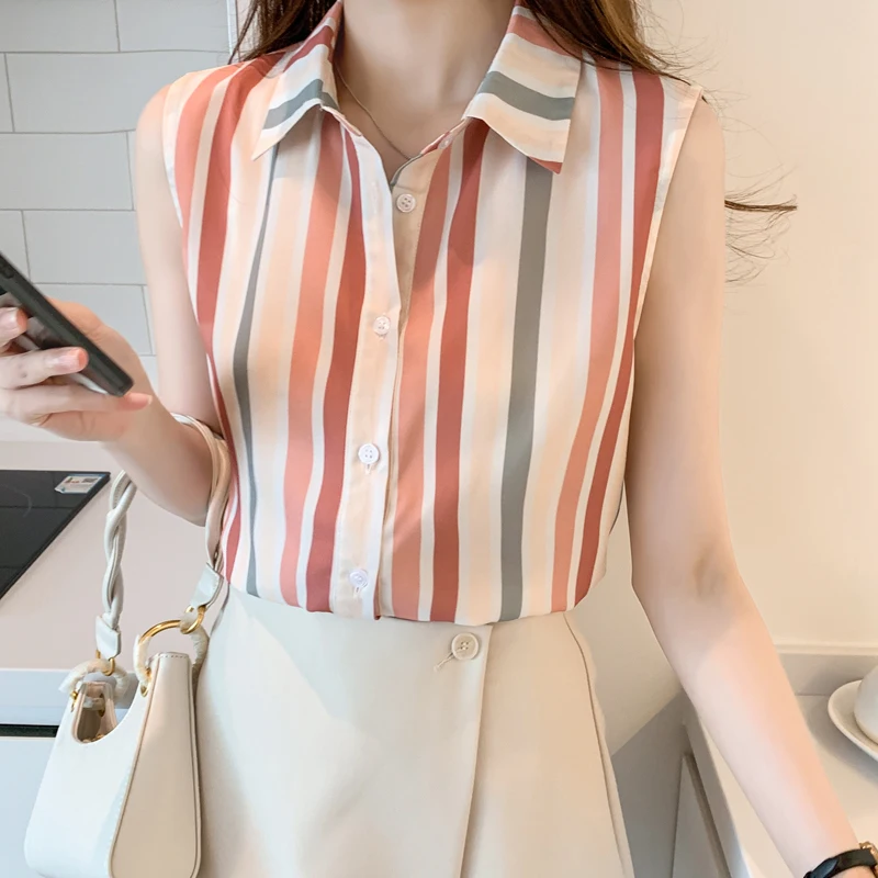 

Блузка женская Повседневная без рукавов, базовая элегантная рубашка в офисном стиле, молодежная одежда, лето