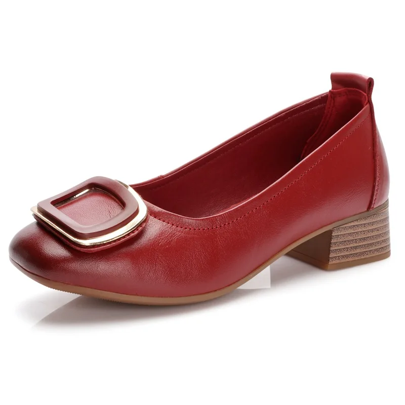 

Women's shoes 2022 new casual middle-heeled shoes red high-heeled trend leather shoes retro pedal mother shoes