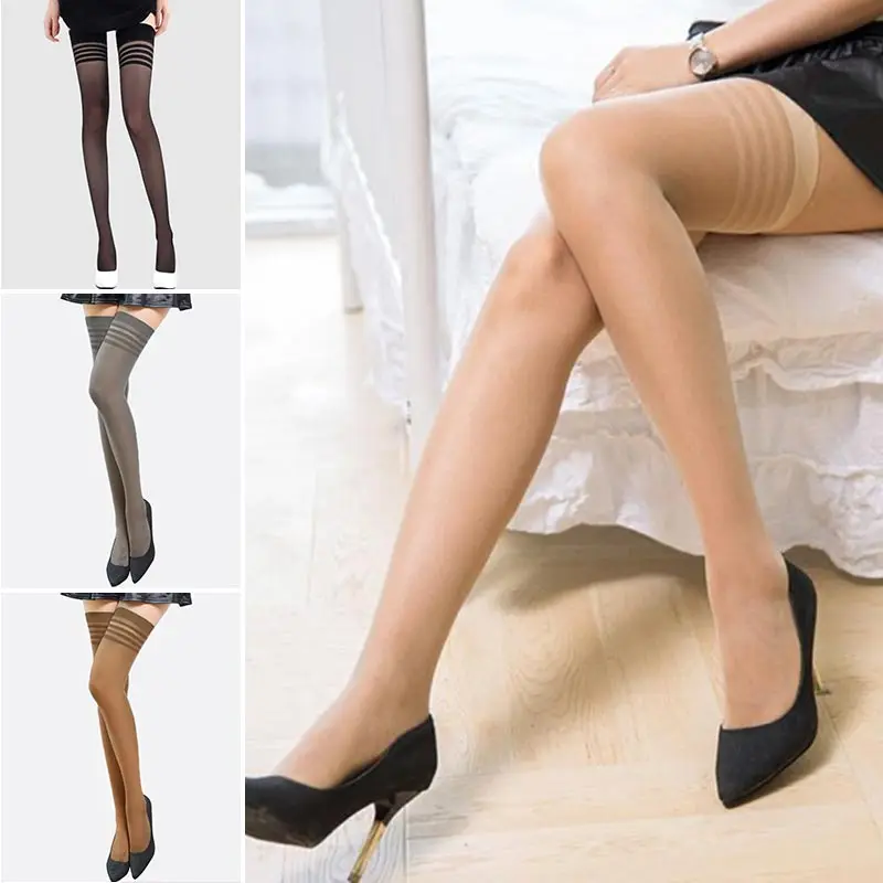 

New Women Sexy Stockings Striped Casual Black White Thigh Summer Long Over The Knee Mesh Transparent Silk Socks Girls Womens