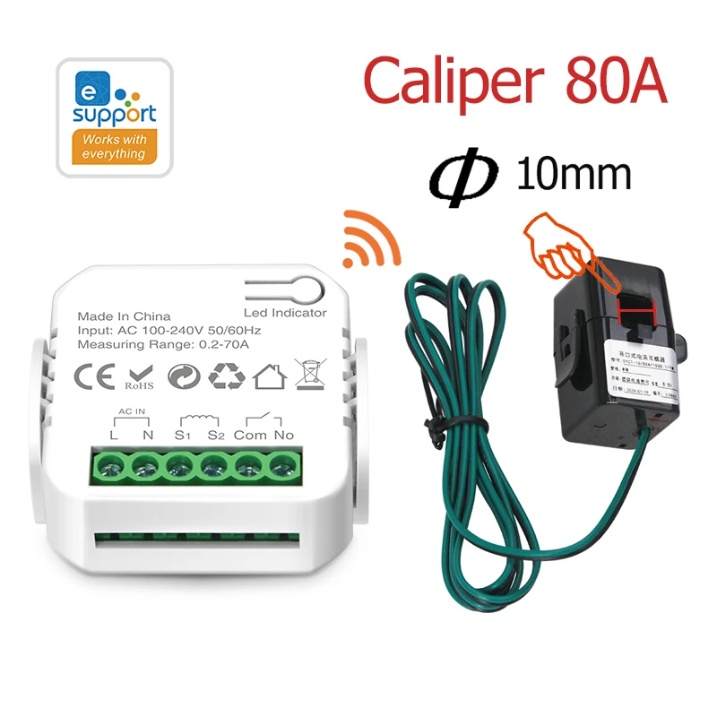 

eWeLink WiFi Smart Energy Meter 1-позиционный прерыватель с зажимом Приложение Монитор Реле таймера AC 240 В CT 80A 120A 200A кВтч Мощность