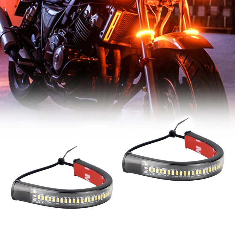 

Universal LED Motorcycle Turn Signal Light & DRL Amber White Moto Flasher Ring Fork Strip Lamp Flashing Blinker 12V Accessories