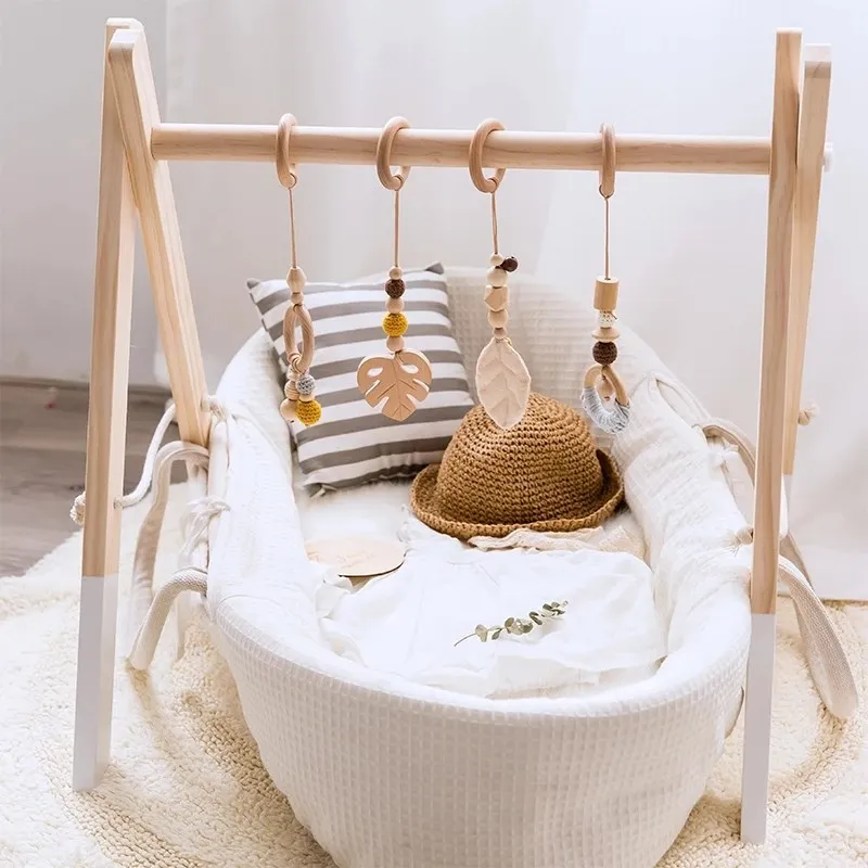 Baby Toys Wooden Play Gym Hanging Mobile Bed Holder Star Pendant Stroller Baby Toy Bell Wood Rattle Ring Newborn Educational Toy