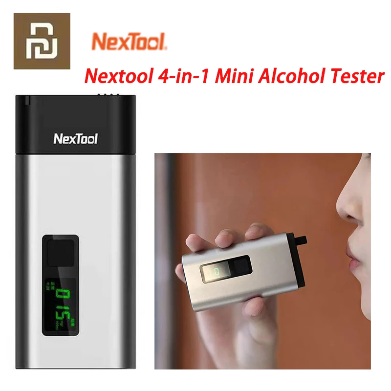 New Youpin NexTool 4-in-1 Mini Alcohol Tester LCD Digital Portable Car Breathalyzer with Window Breaker Rope Cutter Power Bank images - 1