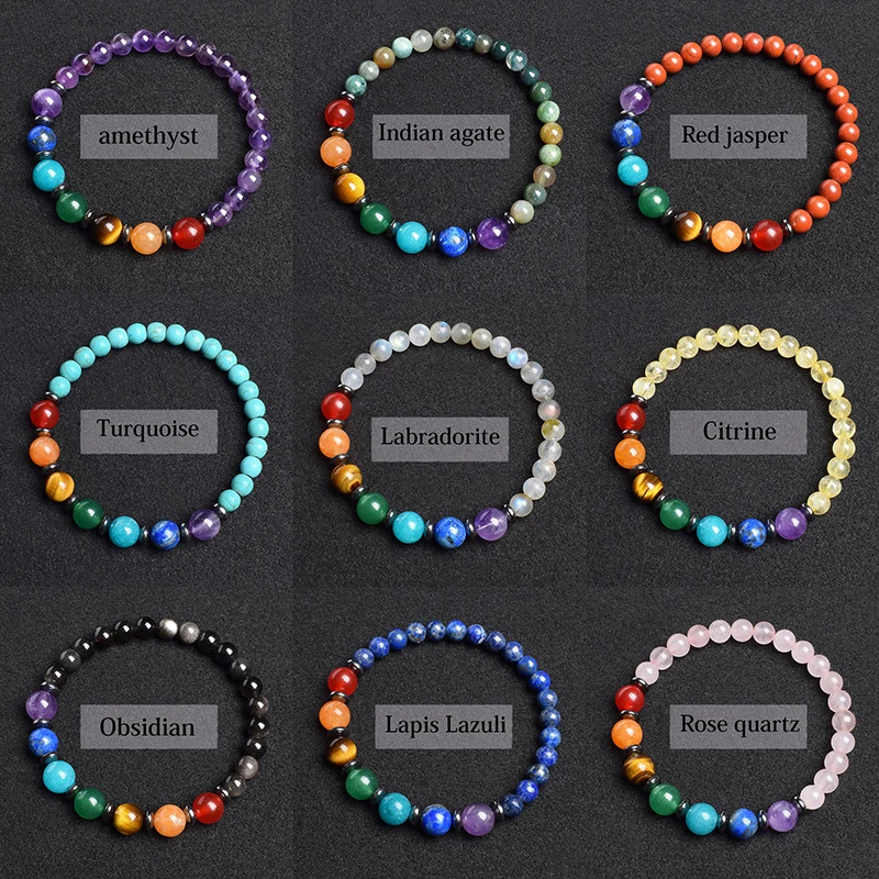 

7 Chakra Bracelet Natural Gem Stone Beads Bangle Women Crystal Healing Anxiety Jewellery Mandala Yoga Meditation Bracelets Gift