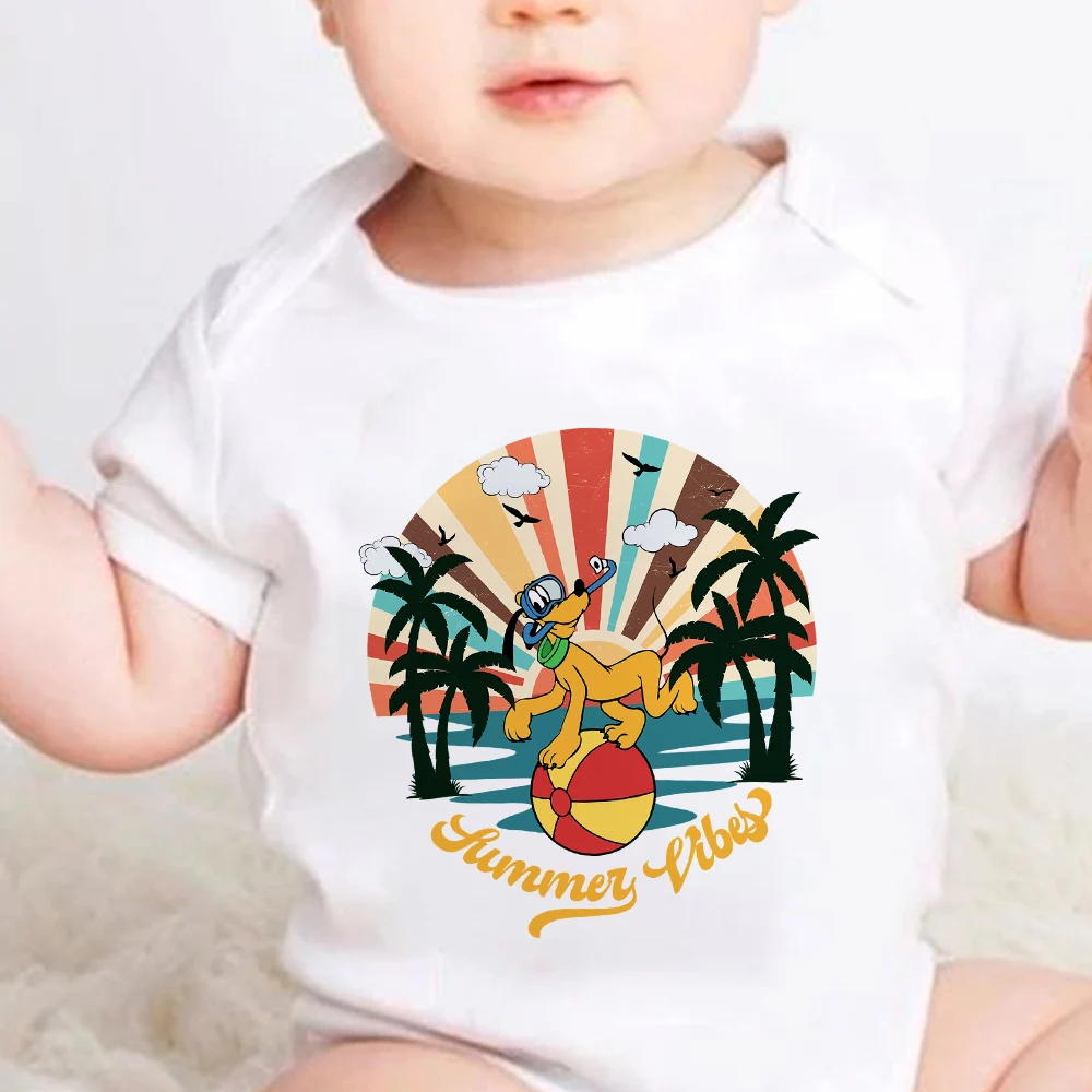 

Disney Goofy Beach Ball Resort Collection High Quality Printing Four Seasons Fashion Wear Outdoor Activities Baby Onesie White
