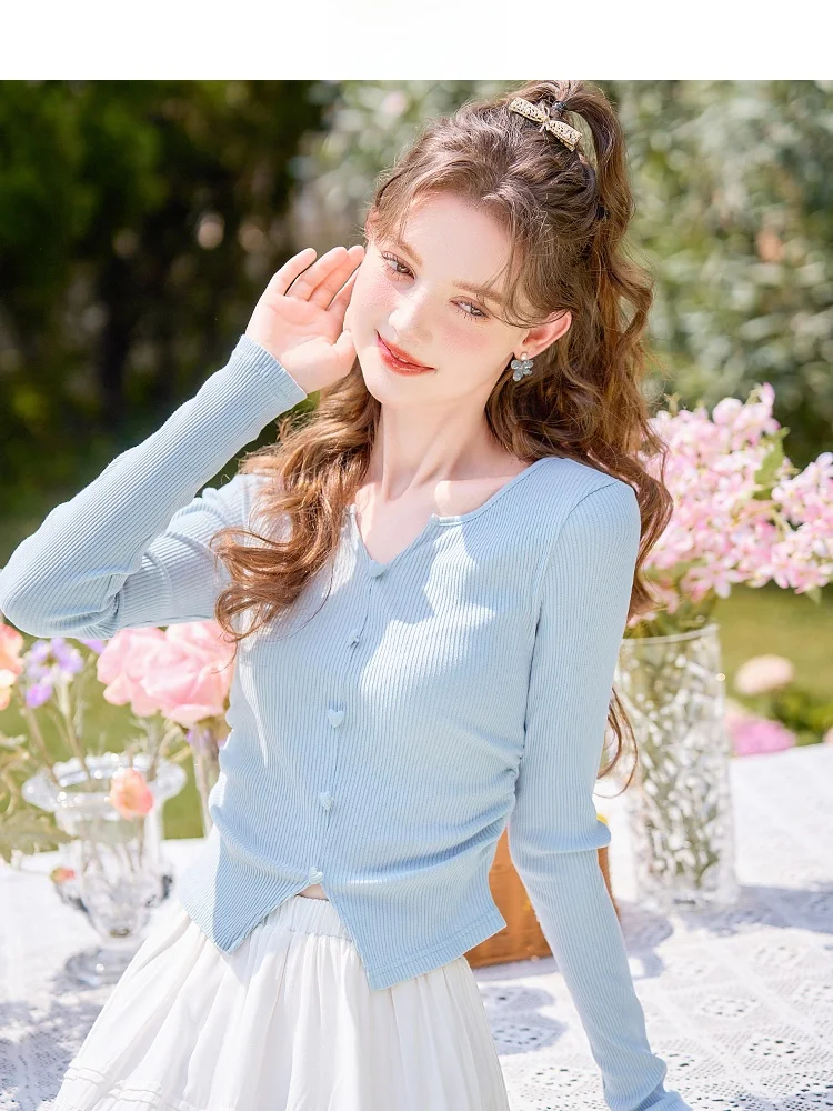 Ge Yi Ni 2024 осенне-зимняя новая женская милая синяя облегающая рубашка с небольшим