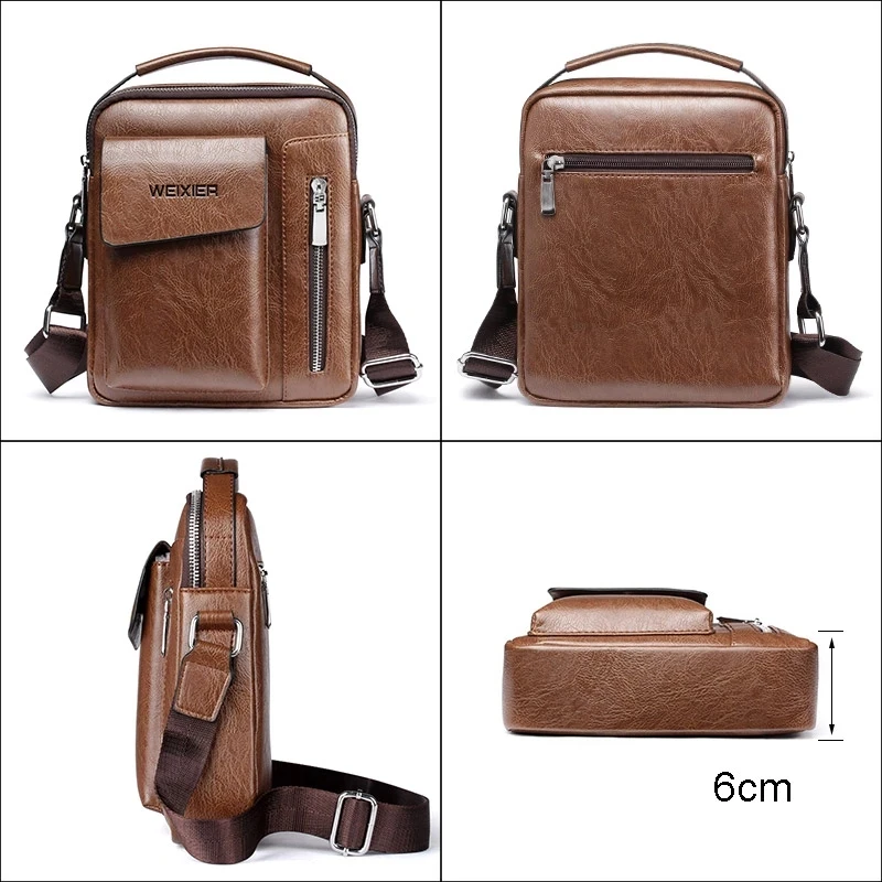 WEIXIER Men's Shoulder Bag Portable Retro Handbag Casual Man Crossbody Bag PU Leather Business Briefcase Messenger Men Bag