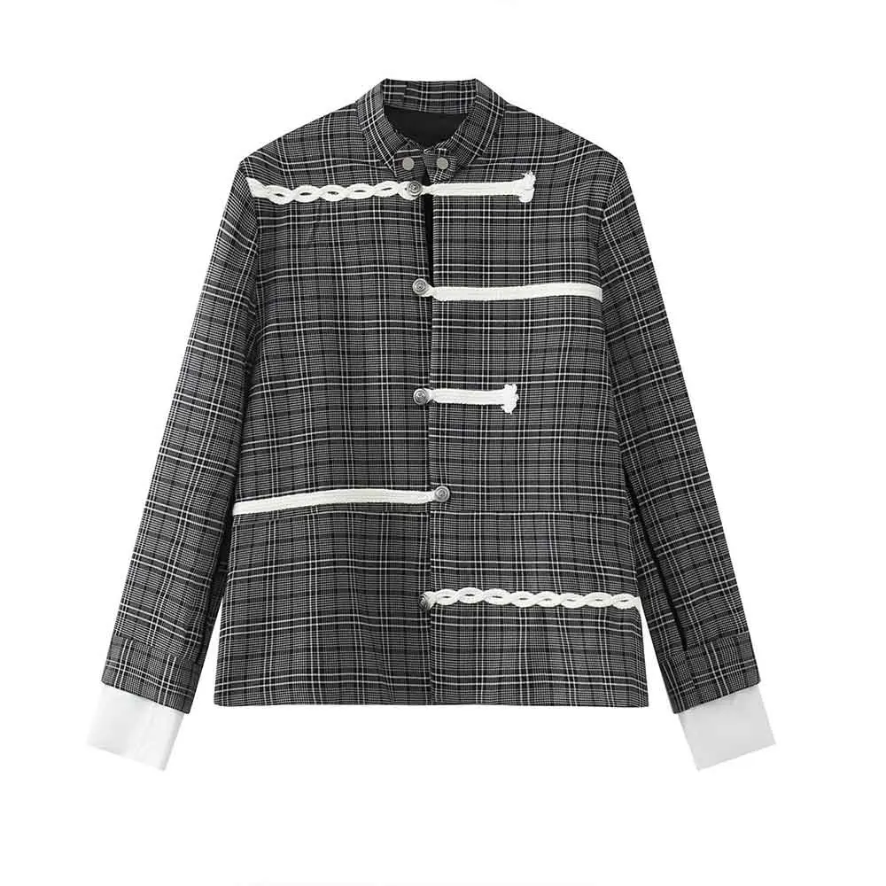 

Men Blazer Jacket Coat Men Chinese Style Stand Collar Men Blazer Fashion 2023 Male Blazer Plaid Blazer
