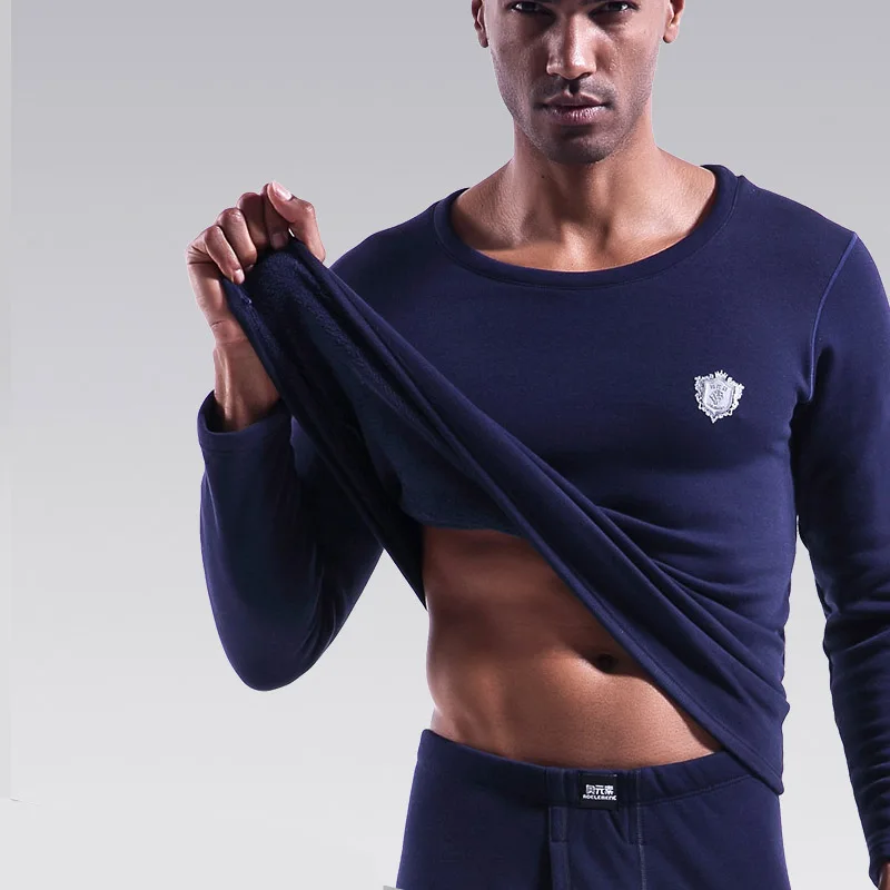 Autumn Winter Men Thermal Underwear Top Sexy Tight Long Johns Thickening Plus Velvet Bottoming Shirt Fashion Round Neck T-Shirts