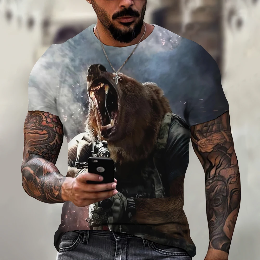 

Violent Bear Printed Shirt Men's T-shirt Anime Harajuku Clothing O Neck Street Sweatshirt Tops Summer Casual Short Sleeve Tees