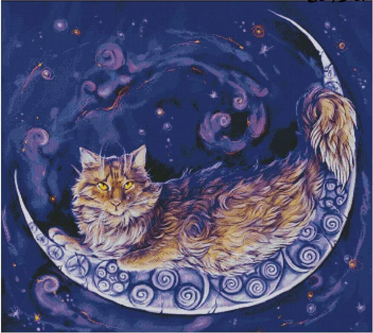 

Набор для шитья с изображением Луны и кошки, 18/16/14 карат