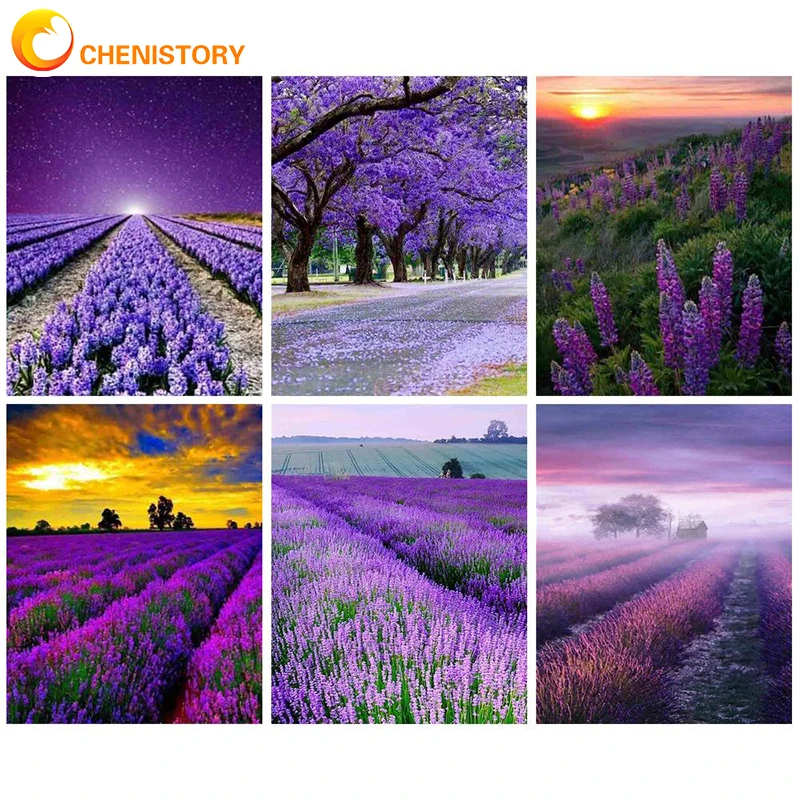 

CHENISTORY Picture By Numbers Lavender Flower HandPainted DIY Frame Wall Art Paint By Number Scenery Unique Gift For Living Room