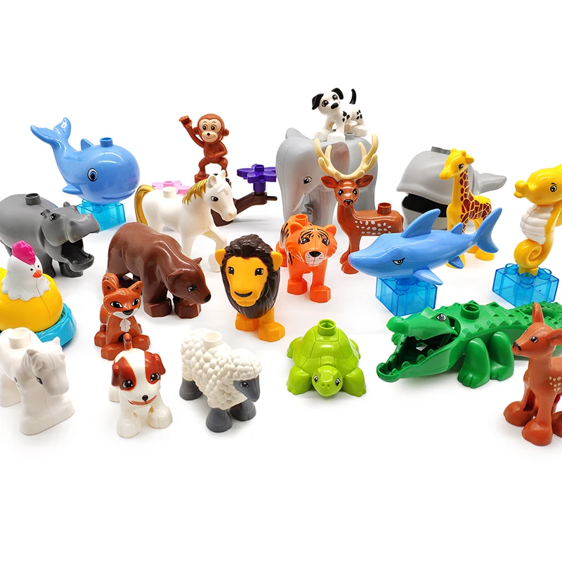 Original Assemble Building Blocks Accessory Toys For Children Compatible With Duploed Big Size Animals Sets Zoo Bricks Baby Gift