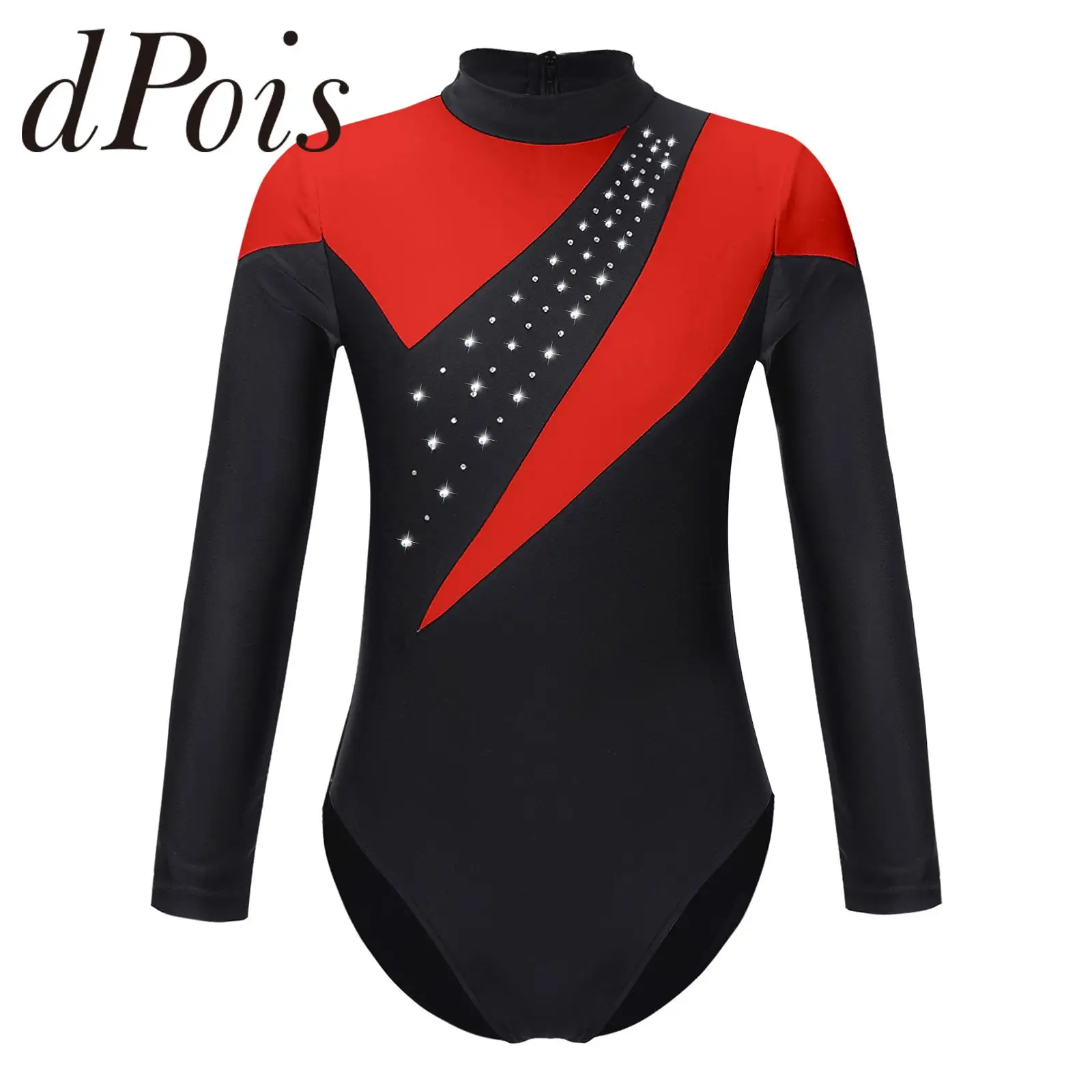 

Children Gymnastics Jumpsuit for Girl Long Sleeve Shiny Rhinestone Ice Skating Leotard Bodysuit Kids Ballet Tutu Dance Leotards