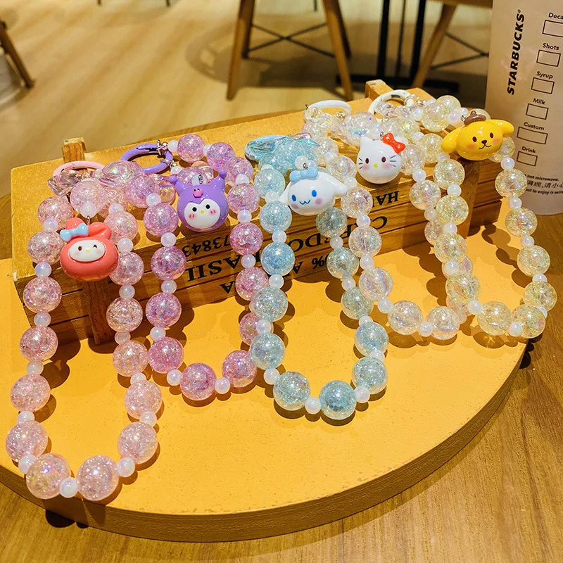 

Fashion Sanrio HelloKitty Kuromi Cartoon Pendant Kawaii My Melody Cinnamoroll Pom Pom Purin Anime Doll Bracelet Bow Mobile Chain