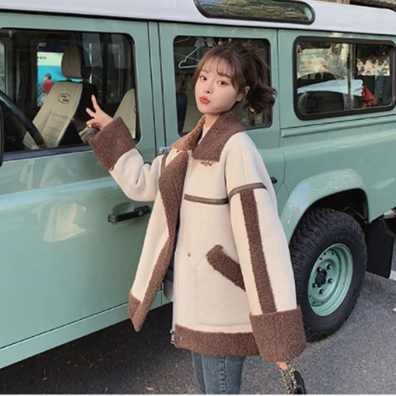 Women Autumn Winter Fashion Jacket Female Faux Fur Leather Jackets Lambwool Shirling Furry Ladies Vintage Coat tendy vintage