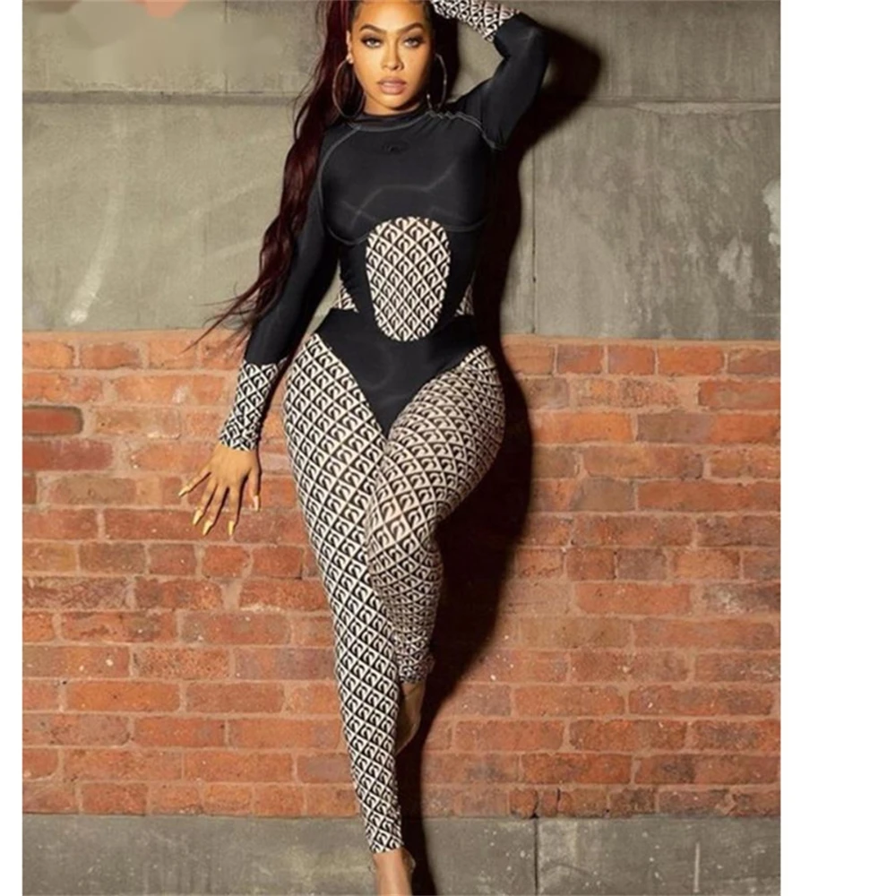 

Женский слитный комбинезон на молнии, повседневный комбинезон контрастных цветов с длинным рукавом в стиле пэчворк, осень 2021