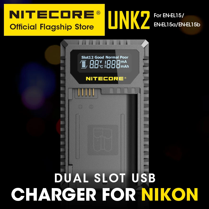 Зарядное устройство NITECORE UNK2 для смарт-камеры с двумя слотами USB Nikon EN-EL15 EN-EL15a D500 D600