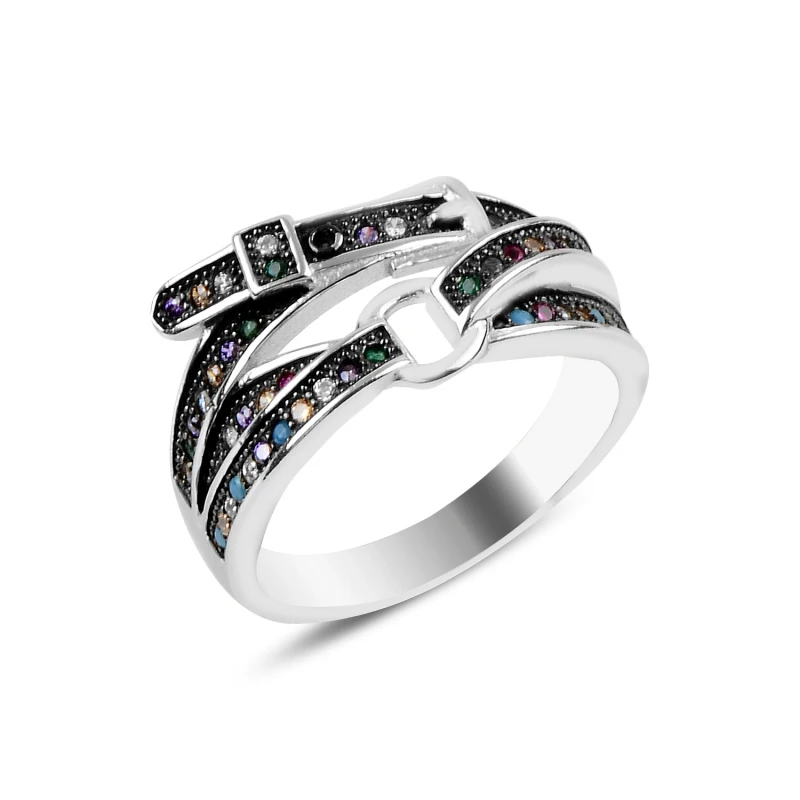 

Silver 925 Sterling Belt Multicolor Zircon Ring