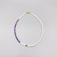 folisaunique classic casual style choker necklace 14k gold filled beads 4mm purple amethyst 6 7mm white rice pearls necklace