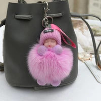 doll keychains fluffy sleeping baby multi colored knitted hat wear baby key ring for women