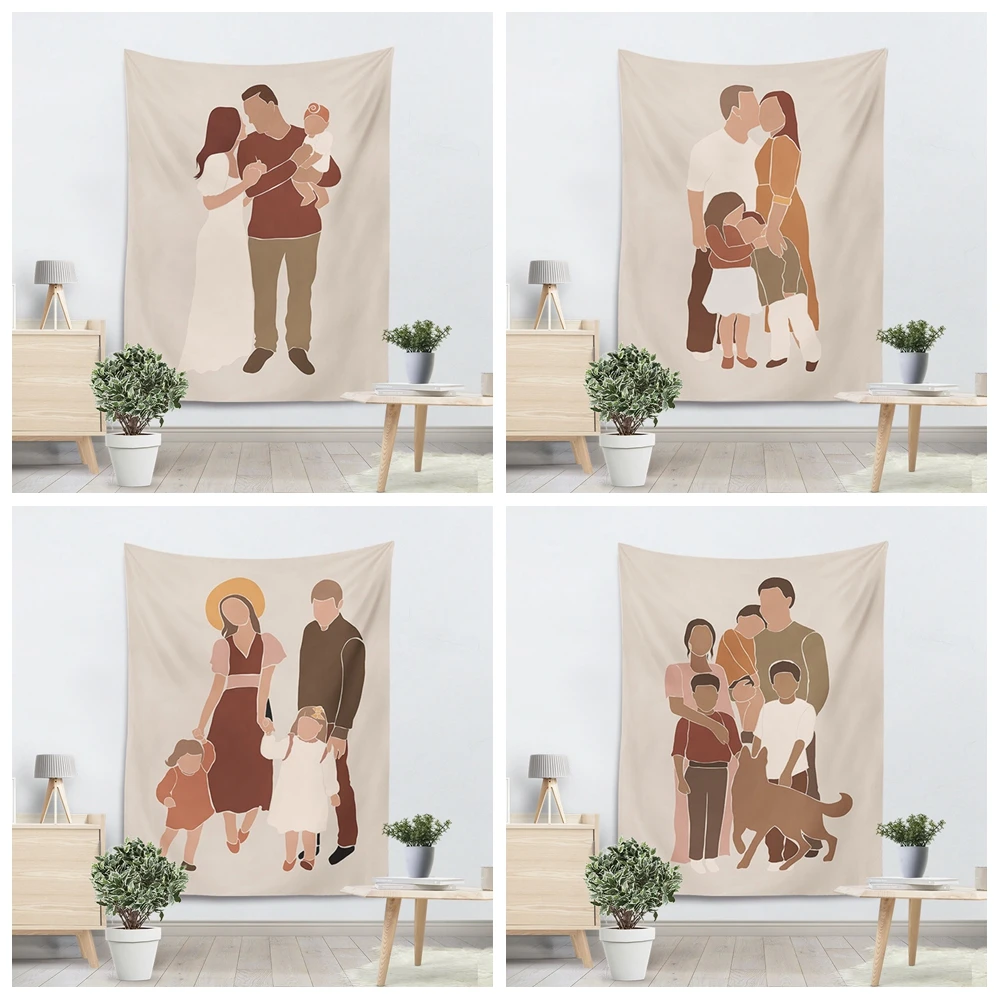 

Sweet Family Wall Hanging Decor Anime Tapestry Bohemian Father Mother Son Daughter Printed Tapestry Beach Towel Yoga Mat