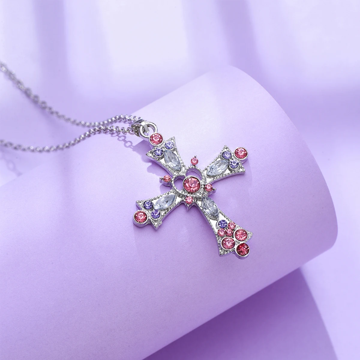 Летнее ожерелье Rongwo Y2k с крестом инкрустированное цветными кристаллами модные
