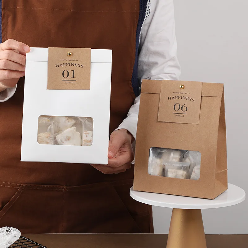 

10PCS Japanese Kraft Paper Snowflake Crispy Packaging Bag New Year Nugat Candy Milk Date Western Food Packaging Box Small Candy