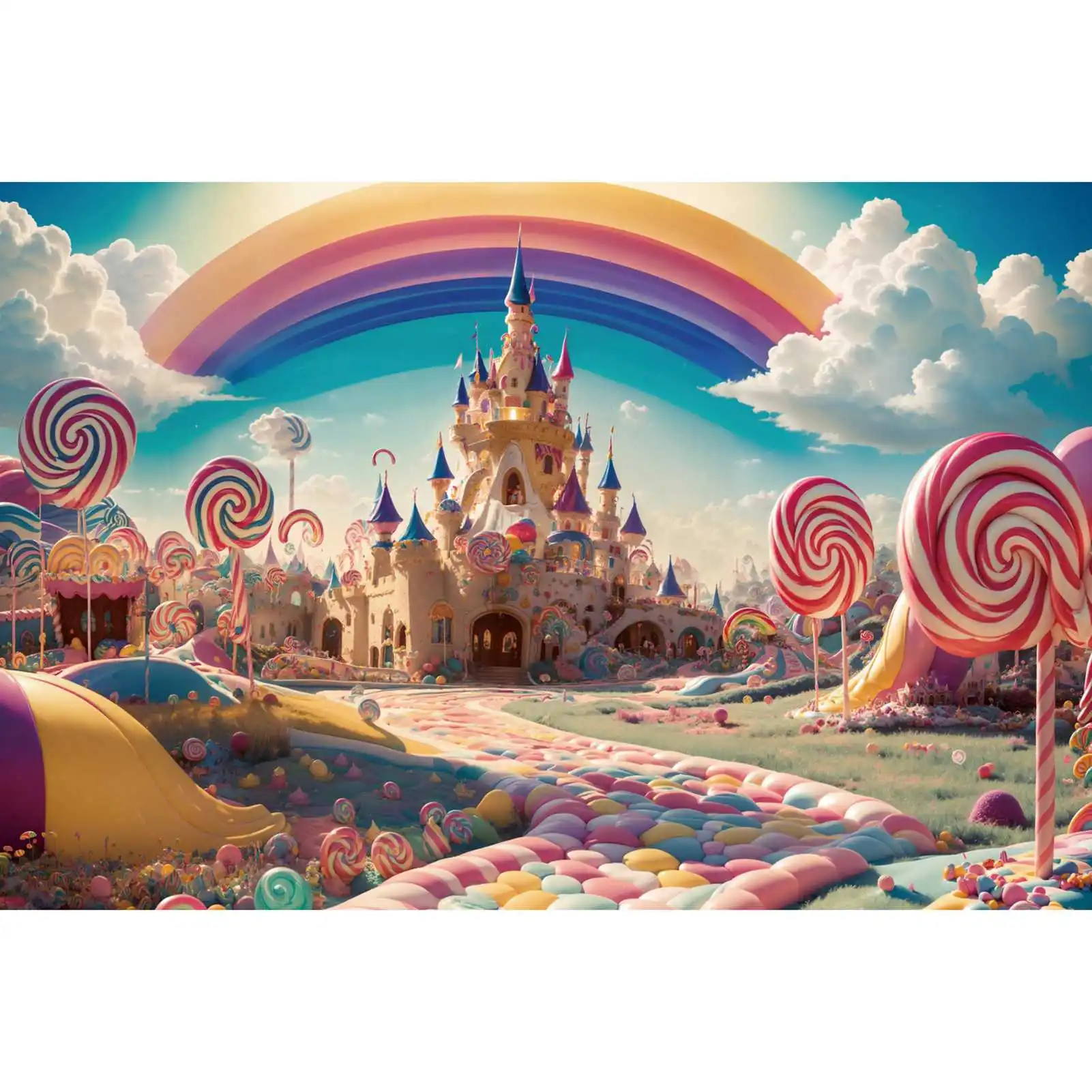 

Candyland Birthday Party Photography Backdrops Decorations Castle Rainbow Pathway Lollipop Cream Custom Baby Photo Backgrounds