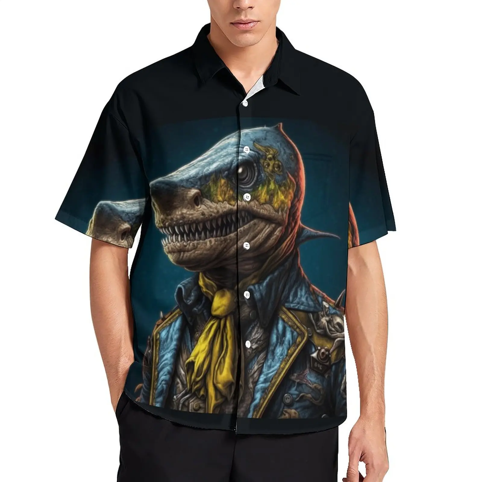 

Shark Casual Shirt Zombie Portraits Beach Loose Shirt Hawaii Novelty Blouses Short Sleeves Custom Oversize Tops