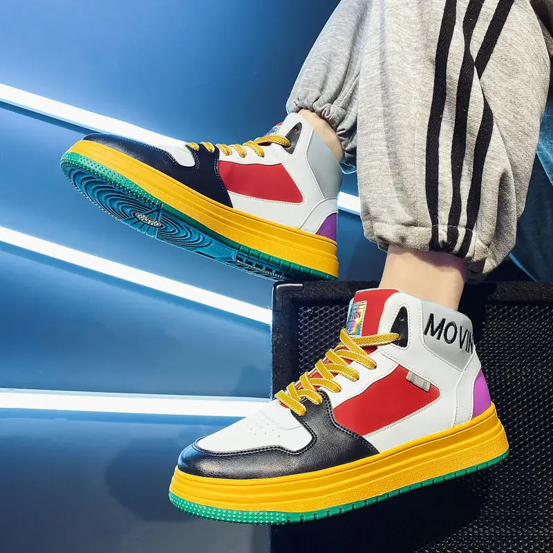 

High Top Men Casual Shoes Fashion Comfortable Walking Sneakers Breathable Skateboarding Sneakers Mixed Colors Lace Up Flat Shoes