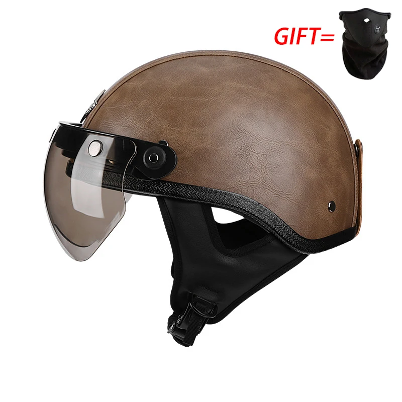 Japan Korea Vintage leather Style Classic jet Half Motorcycle Helmet Chopper Retro Motorbike Scooter Riding Casco Moto Capacete