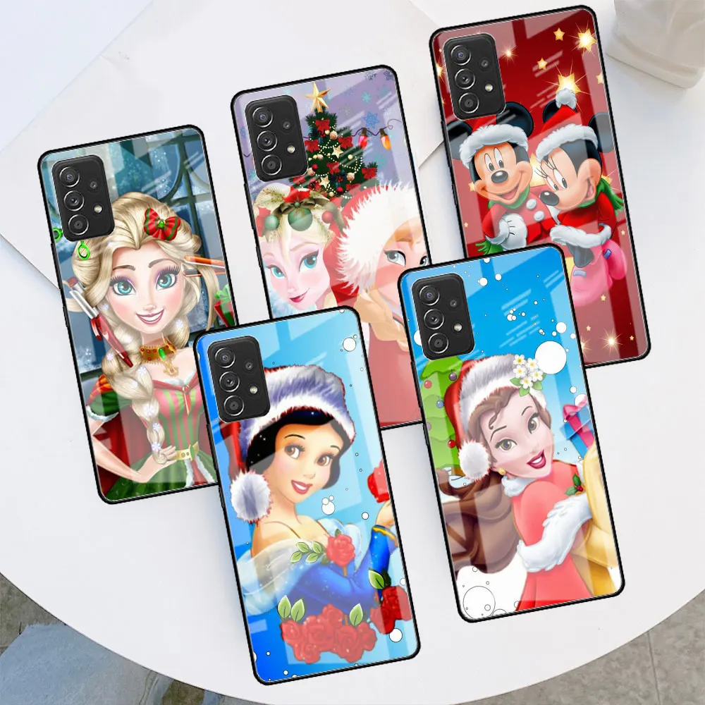 

Glass Case For Samsung Galaxy A52 A71 A50 A51 A70 A21s A31 A72 A10 A12 A30 A22 5G Phone Cover Disney Merry Christmas