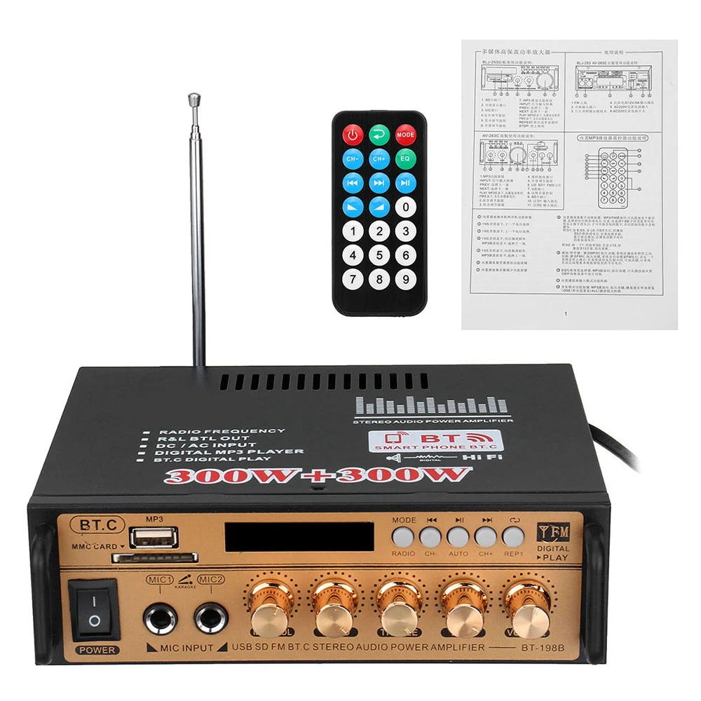 

600W Hifi Power Amplifier Speaker Bluetooth 5.0 Car Subwoofer Audio FM USB Music Player Home Theater Amplifier EU Plug