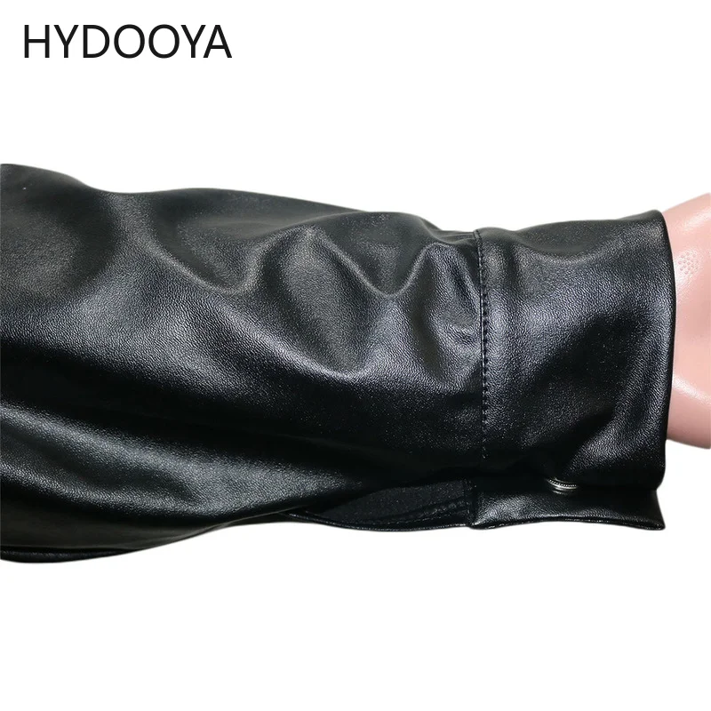 Slim PU Coats Windbreaker Women Faux Leather Jackets Vintage Motor Biker Jackets Elegant Tie Belt Waist Pockets Buttons Coats