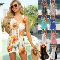 2022 european and american dress summer beach swimsuit with knitted shirt hollowed out sunscreen blouse skirt