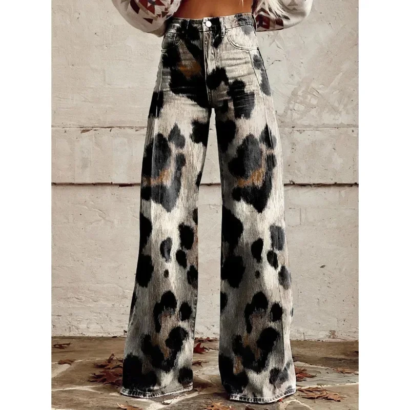 Модные брюки с 3D принтом в стиле ретро большие размеры женские осенние новые