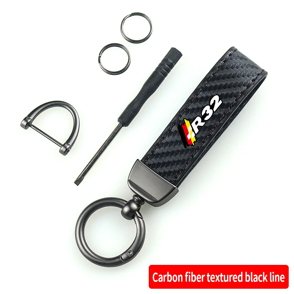 

Автомобильный ключ из углеродного волокна, кожаная веревка для POLO R32 R36, автомобильный брелок для ключей, подвеска, брелок с пряжкой в форме подковы, автоаксессуары